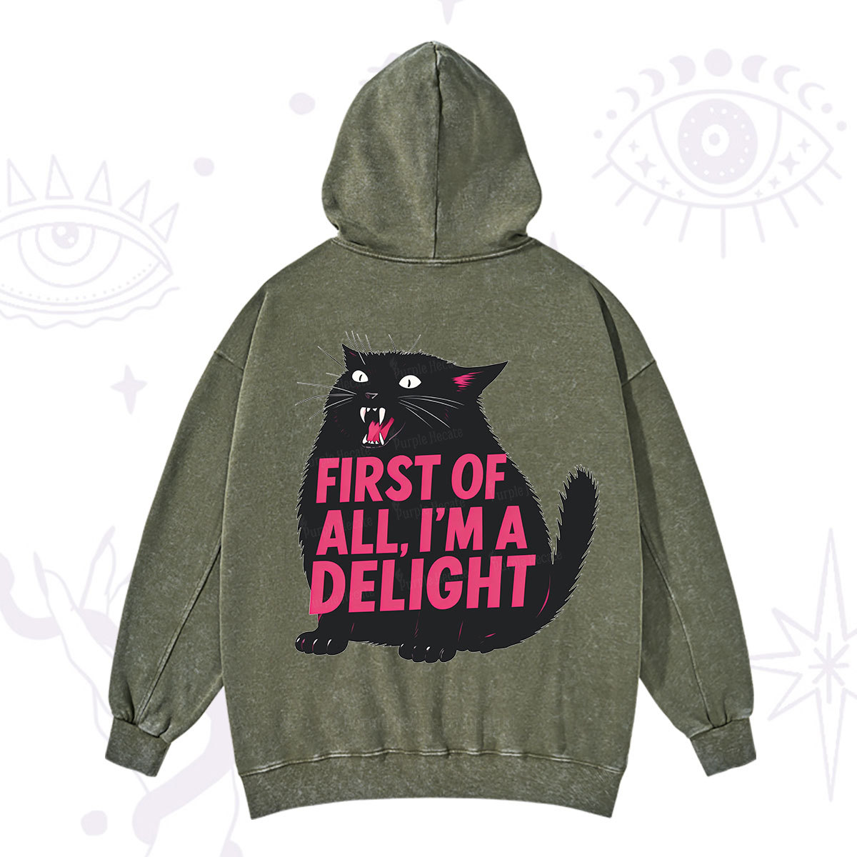 Purplehecate First Of All I'm A Delight Cat Washed Hoodie