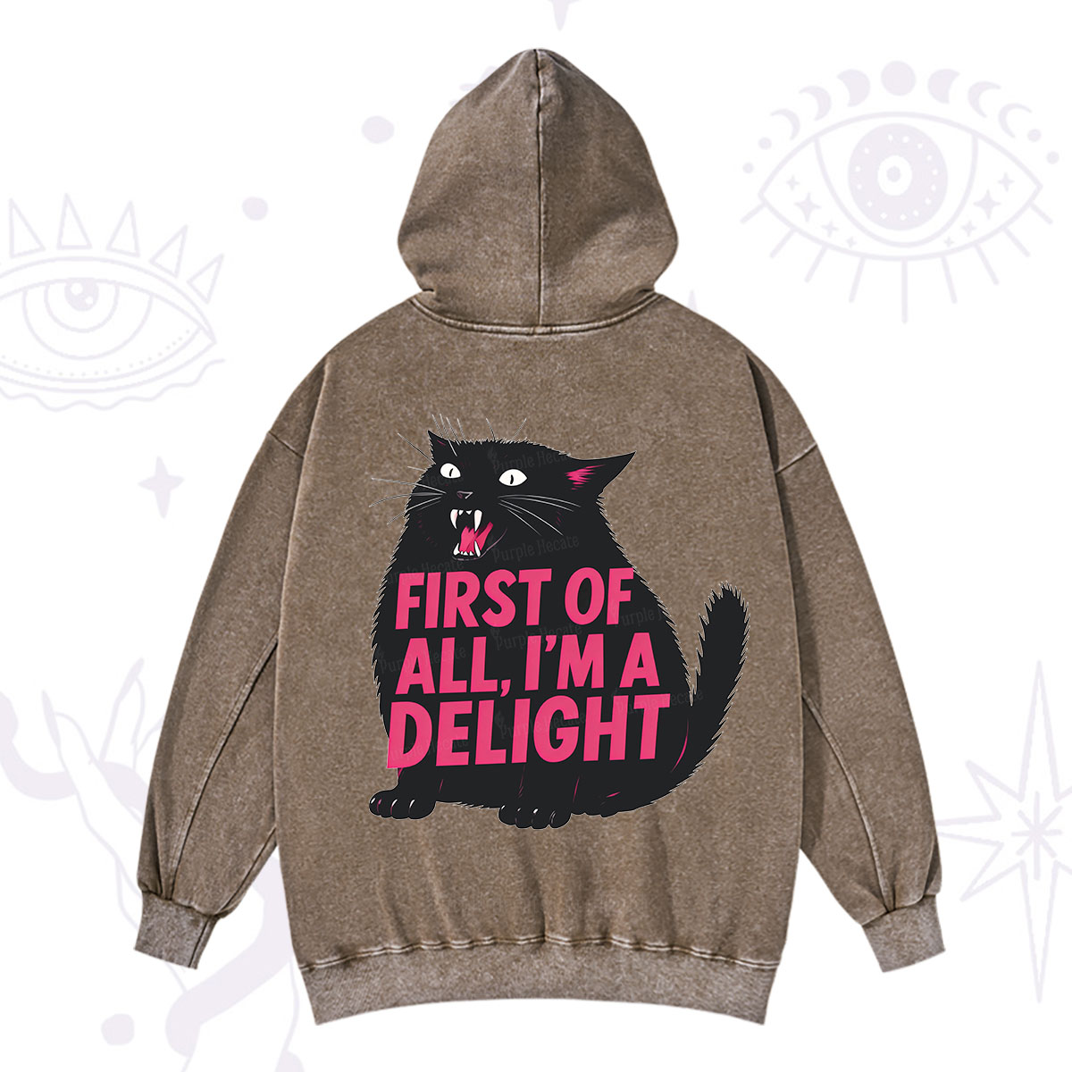 Purplehecate First Of All I'm A Delight Cat Washed Hoodie