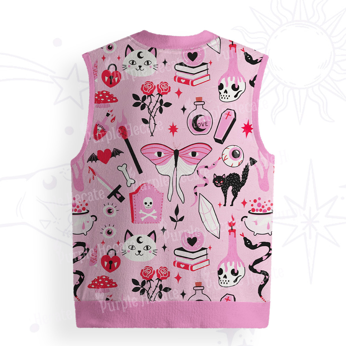 Purplehecate Black Cat Witchy Pink Ugly Sweater Vest