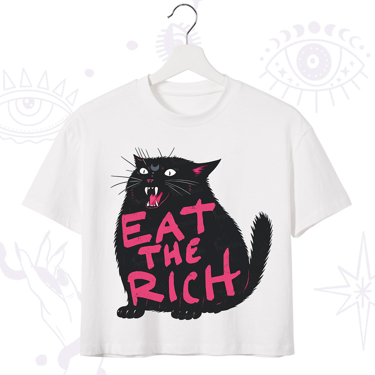 Purplehecate Eat The Rich Cat Crop T-Shirt