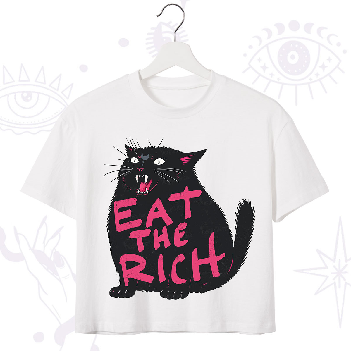 Purplehecate Eat The Rich Cat Crop T-Shirt