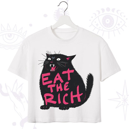 Purplehecate Eat The Rich Cat Crop T-Shirt
