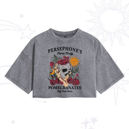 Purplehecate Persephone's Farm Fresh Pomegranates Pick Your Own Washed Cropped T-Shirt