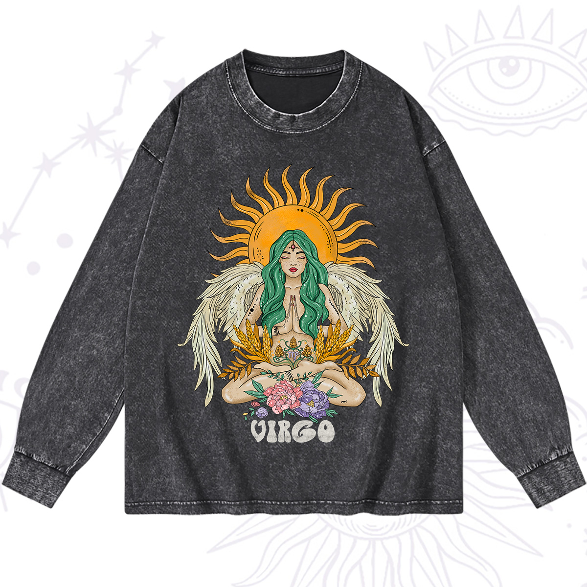 Purplehecate Sun Guardian Of Virgo Zodiac Washed Long Sleeve Shirt