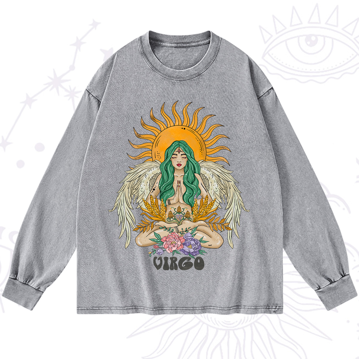 Purplehecate Sun Guardian Of Virgo Zodiac Washed Long Sleeve Shirt