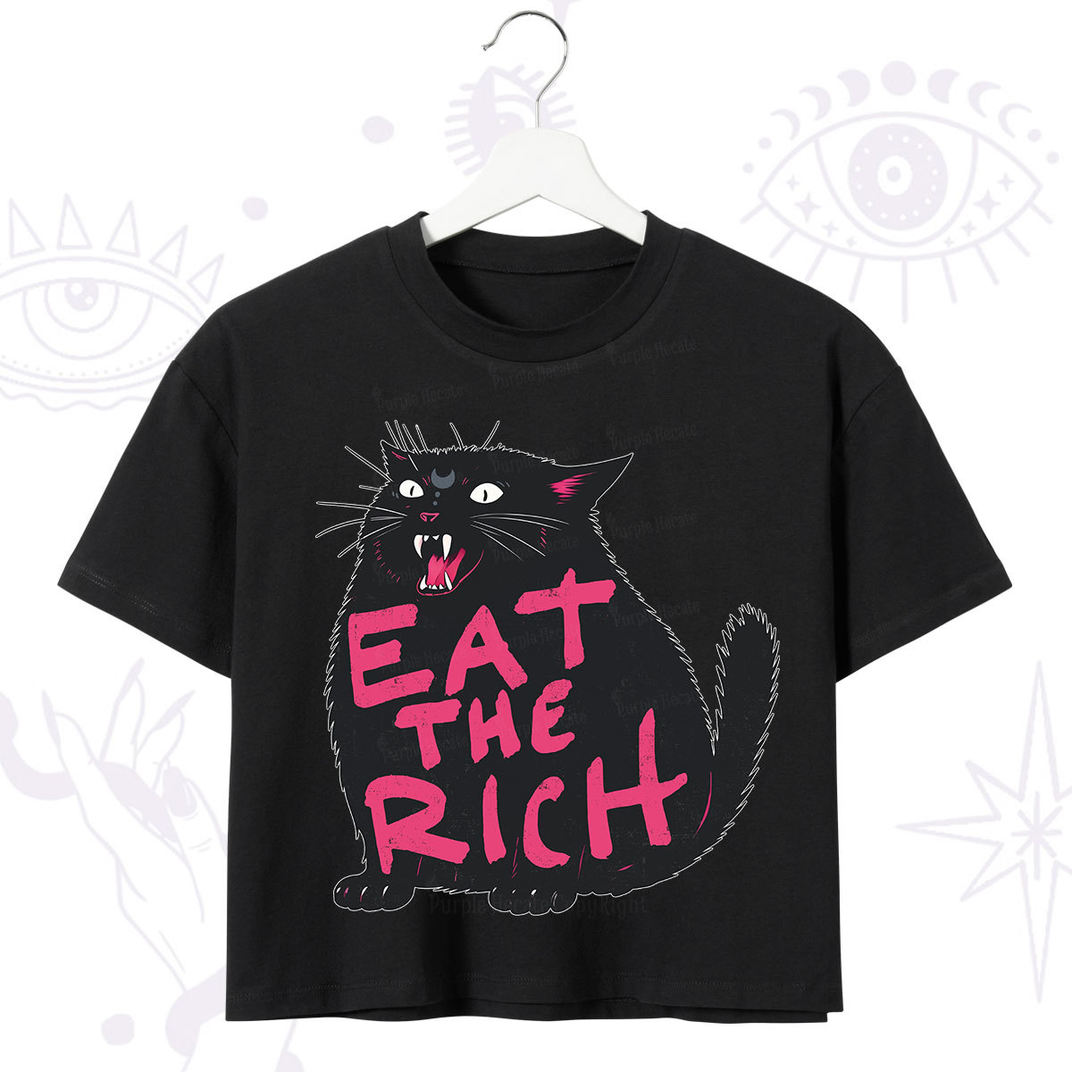 Purplehecate Eat The Rich Cat Crop T-Shirt