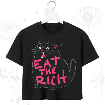 Purplehecate Eat The Rich Cat Crop T-Shirt
