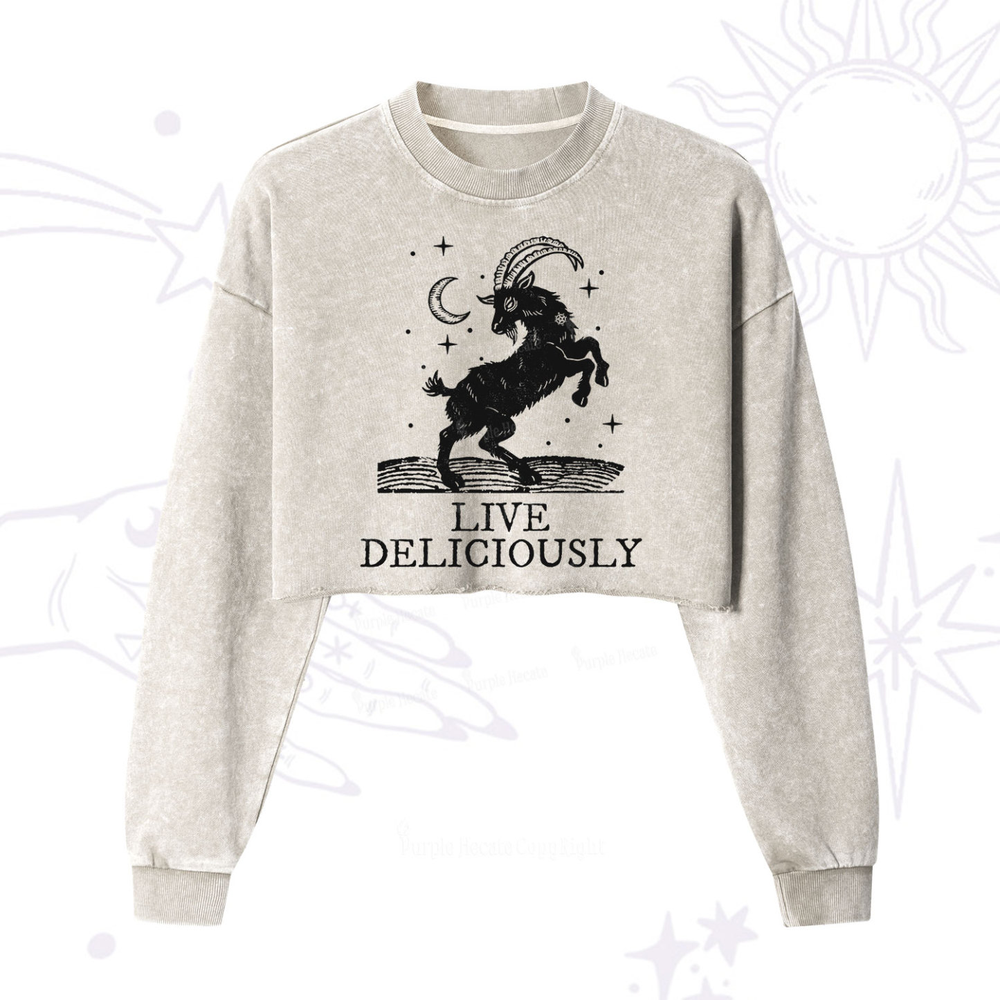 Purplehecate Live Deliciously Cropped Washed Sweatshirt