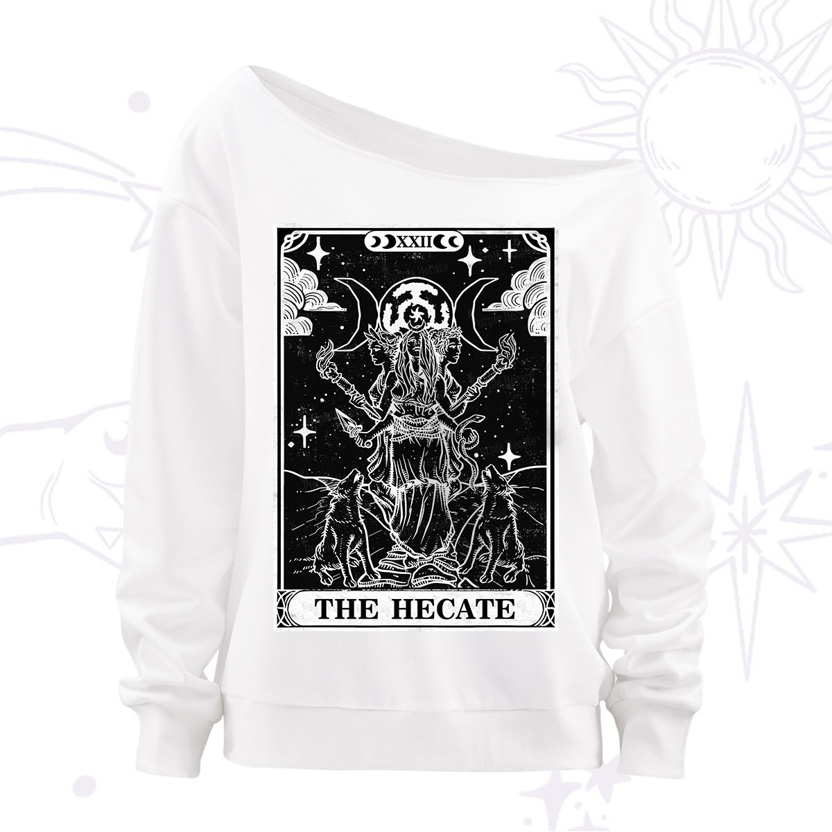 Purplehecate The Dark Moon Goddess Hecate Tarot Off The Shoulder Sweatshirt