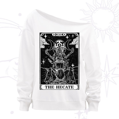 Purplehecate The Dark Moon Goddess Hecate Tarot Off The Shoulder Sweatshirt