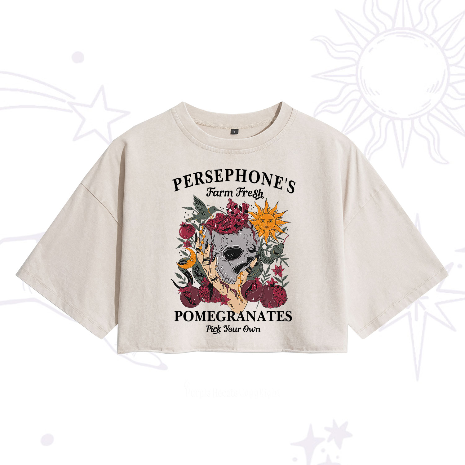 Purplehecate Persephone's Farm Fresh Pomegranates Pick Your Own Washed Cropped T-Shirt