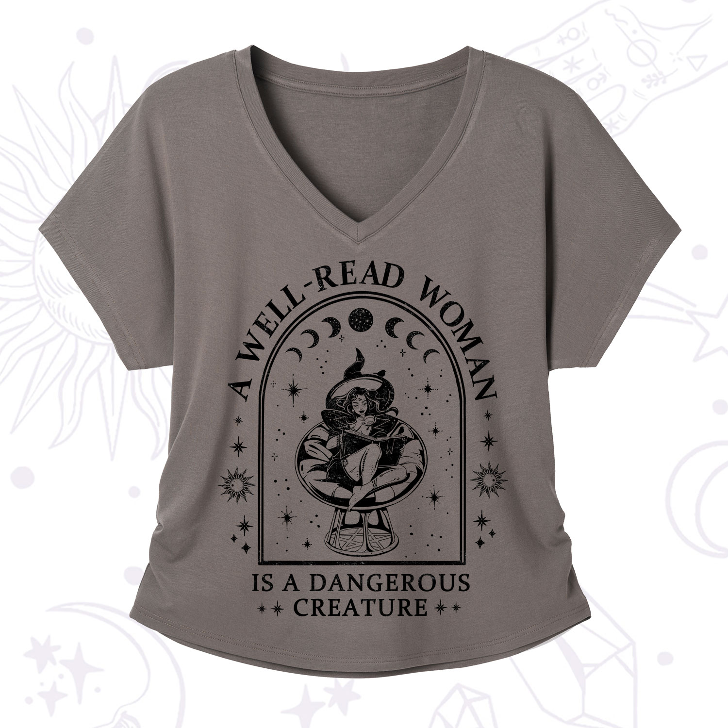 Purplehecate A Well Read Woman Bookish V-Neck T-Shirt