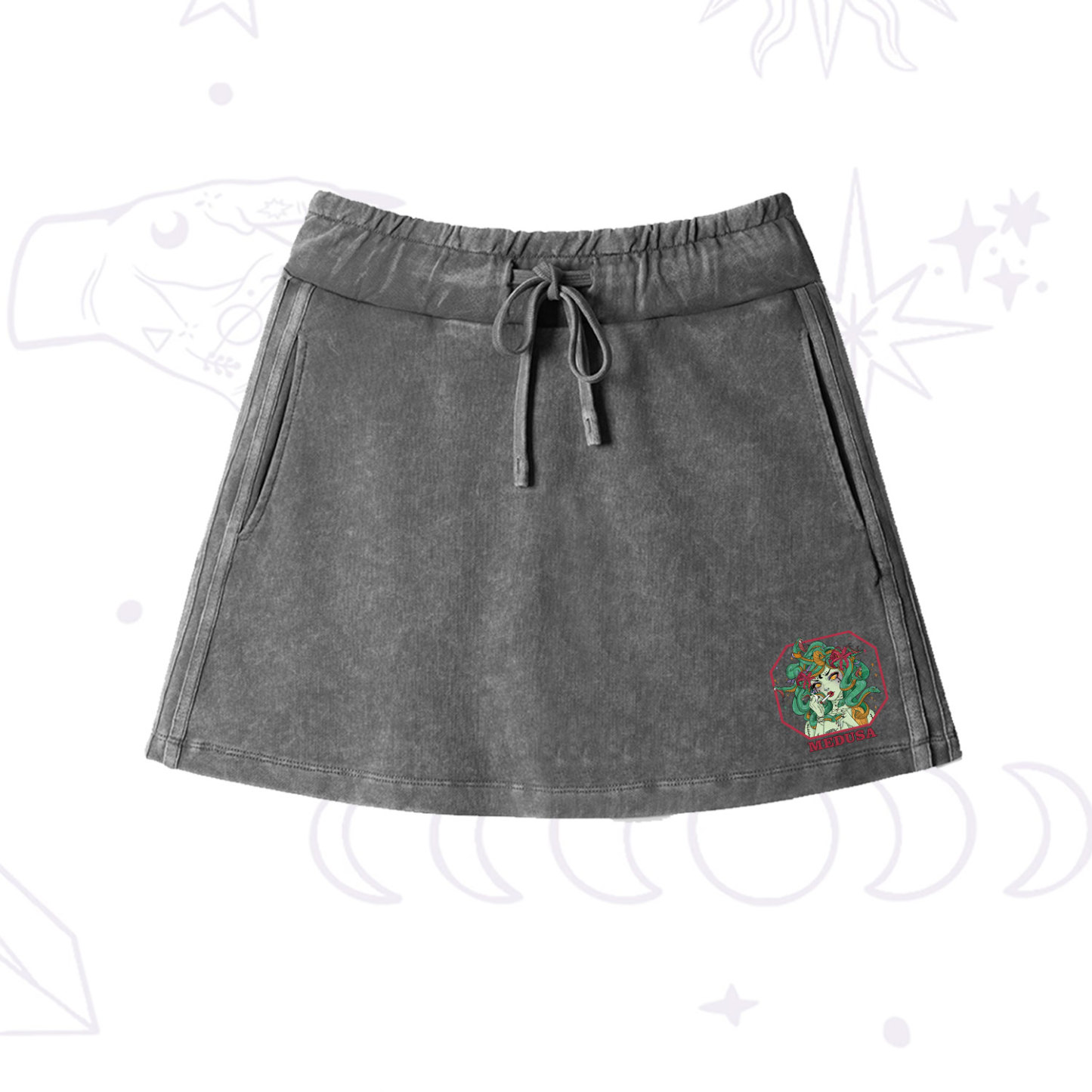 Purplehecate The Greek Goddess Medusa Washed Drawstring Mini Skirt