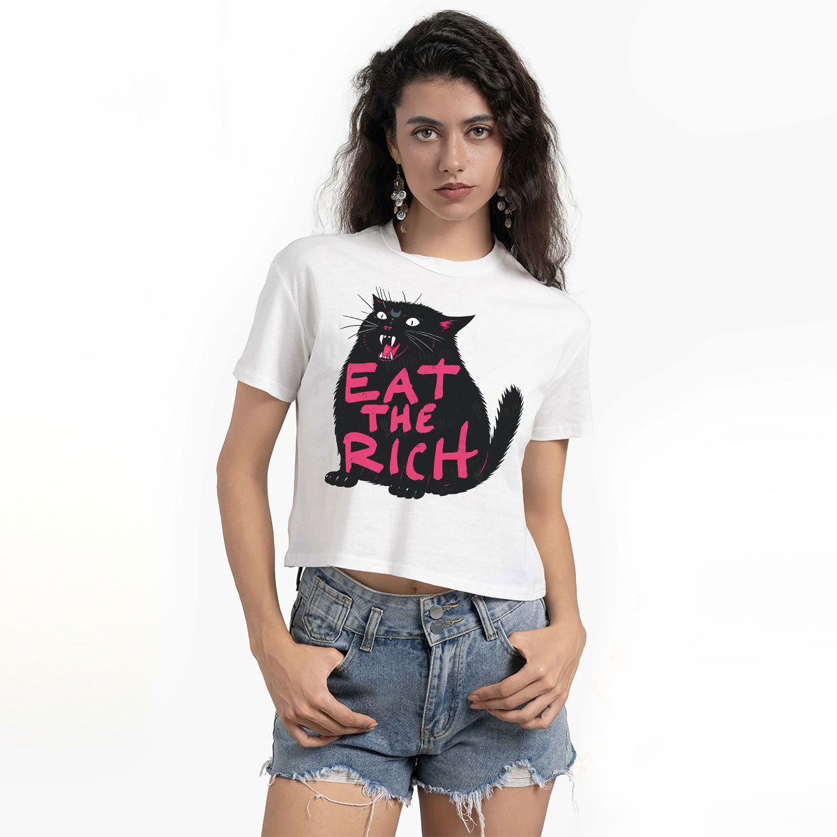 Purplehecate Eat The Rich Cat Crop T-Shirt