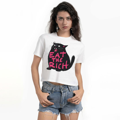 Purplehecate Eat The Rich Cat Crop T-Shirt
