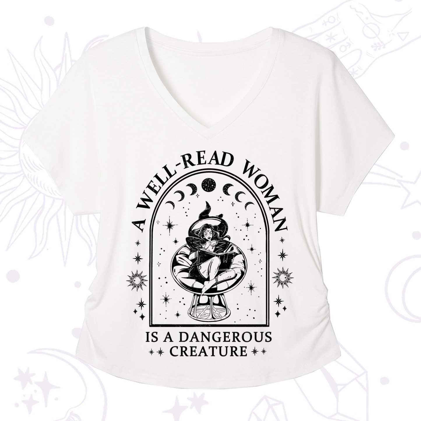 Purplehecate A Well Read Woman Bookish V-Neck T-Shirt