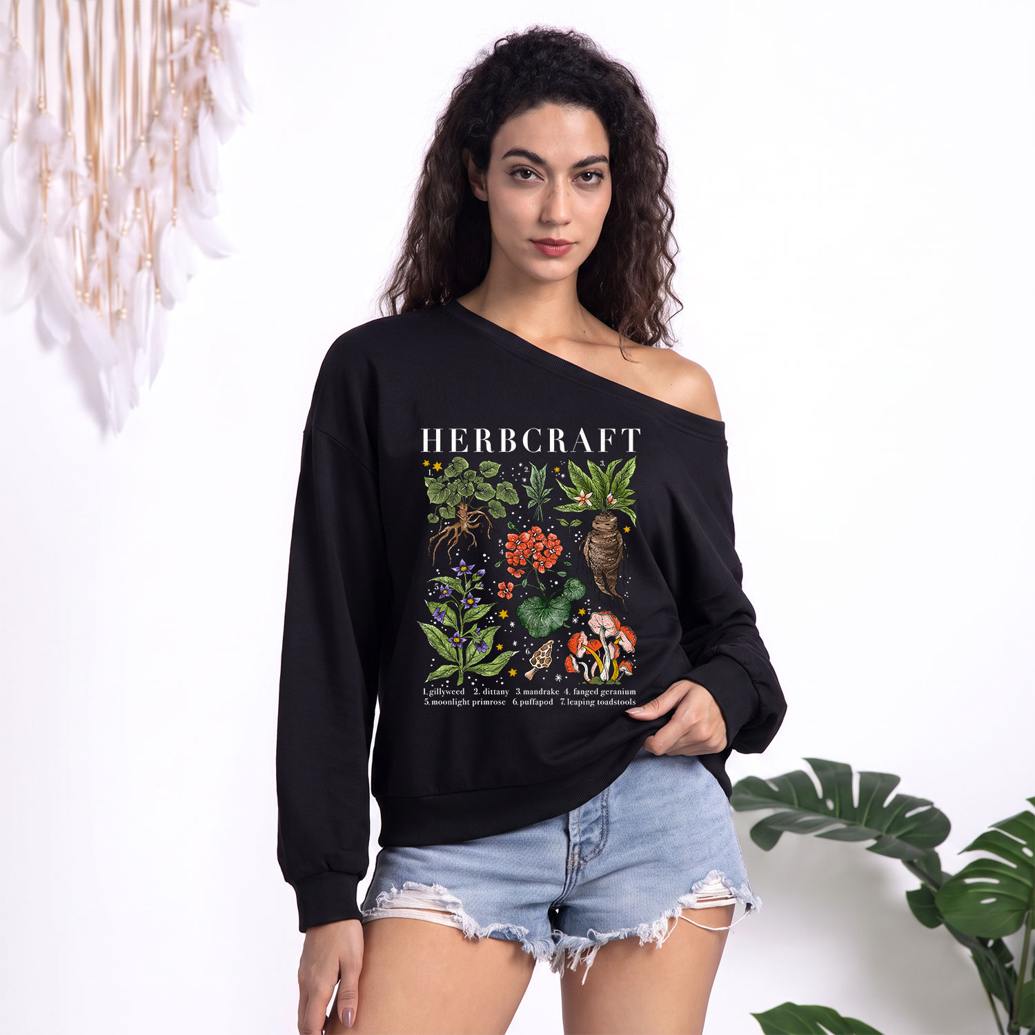 Purplehecate Magical Herbcraft One Shoulder Sweatshirt