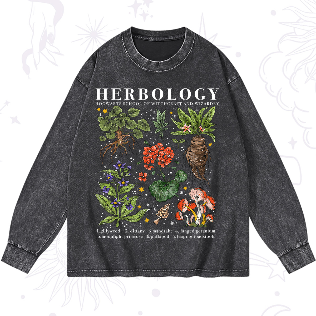 Purplehecate Herbology Plants Washed Long Sleeve Shirt