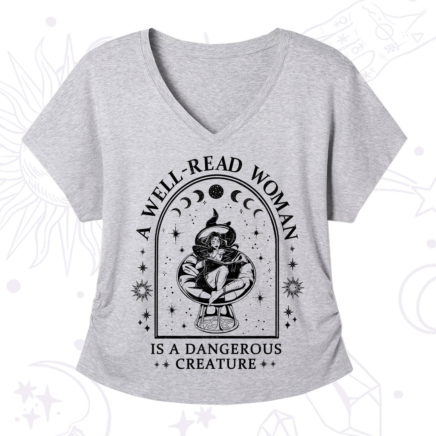 Purplehecate A Well Read Woman Bookish V-Neck T-Shirt