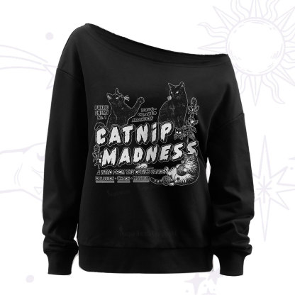 Purplehecate Catnip?Madness Cute?Cat Off The Shoulder Sweatshirt