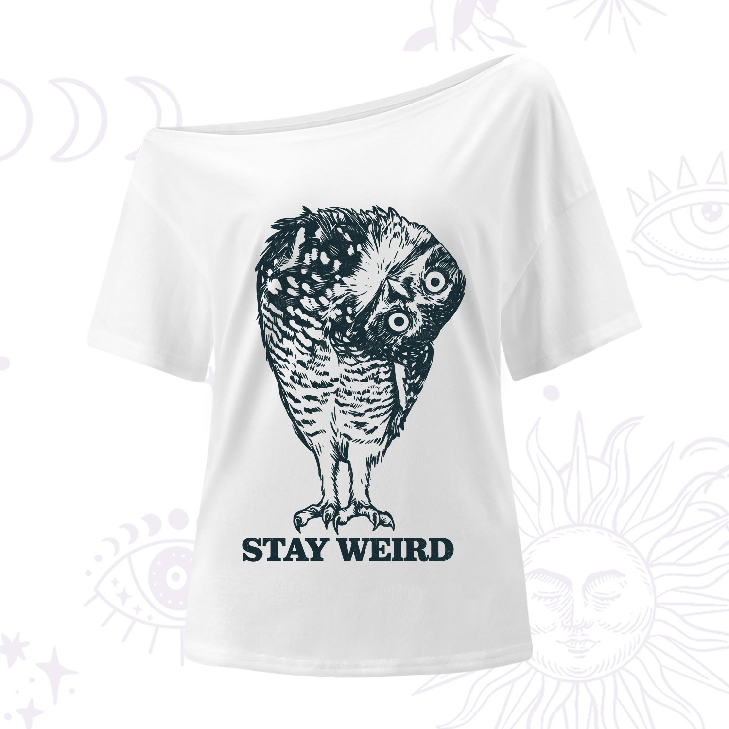 Purplehecate Stay Weird Innocent Owl One Shoulder T-Shirt