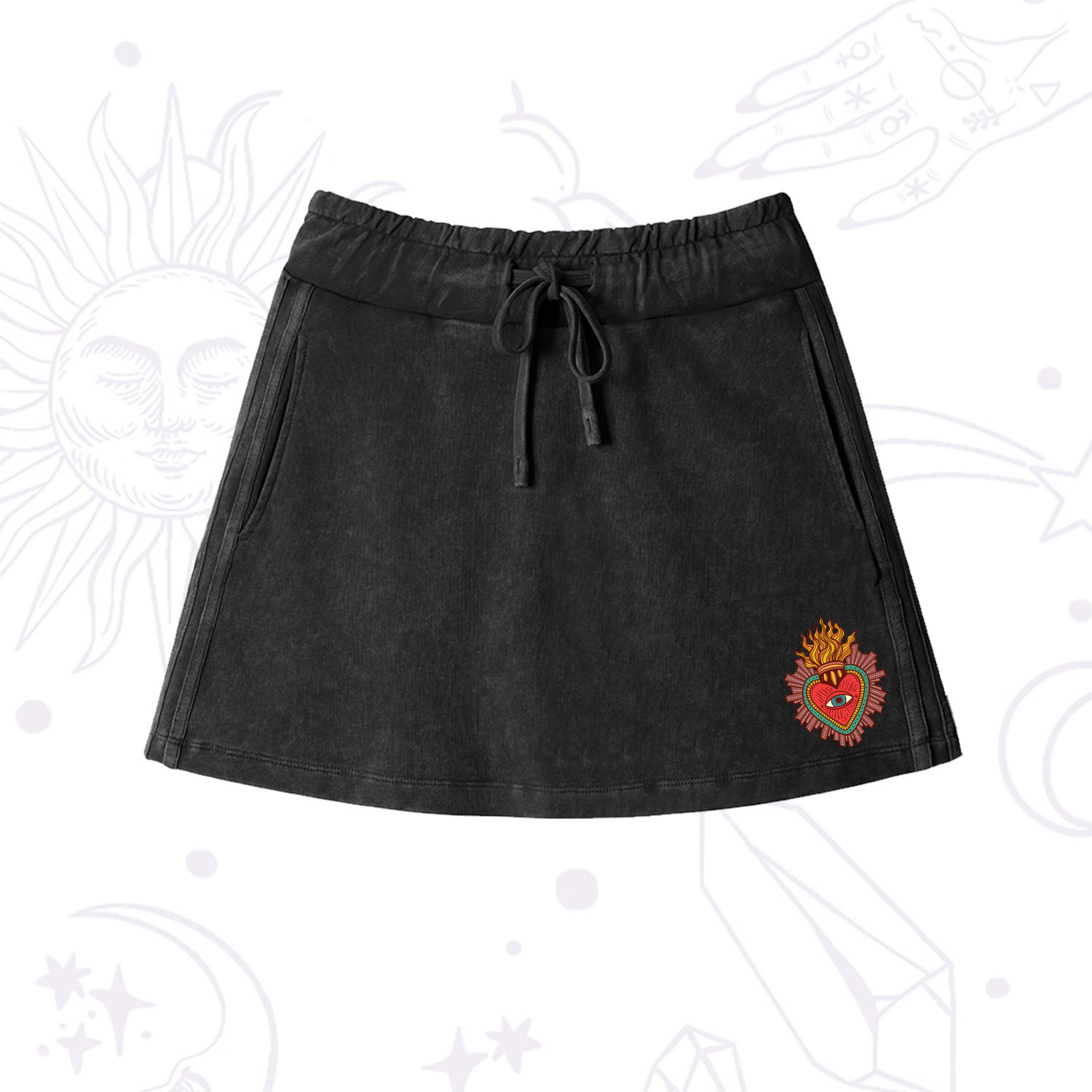 Purplehecate Sacred Heart Washed Drawstring Mini Skirt