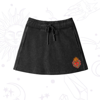 Purplehecate Sacred Heart Washed Drawstring Mini Skirt