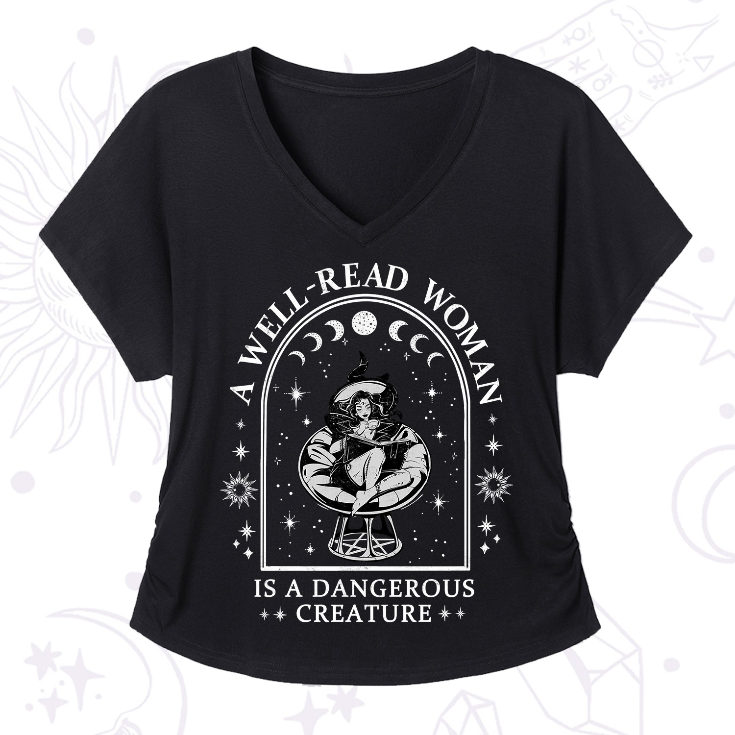 Purplehecate A Well Read Woman Bookish V-Neck T-Shirt