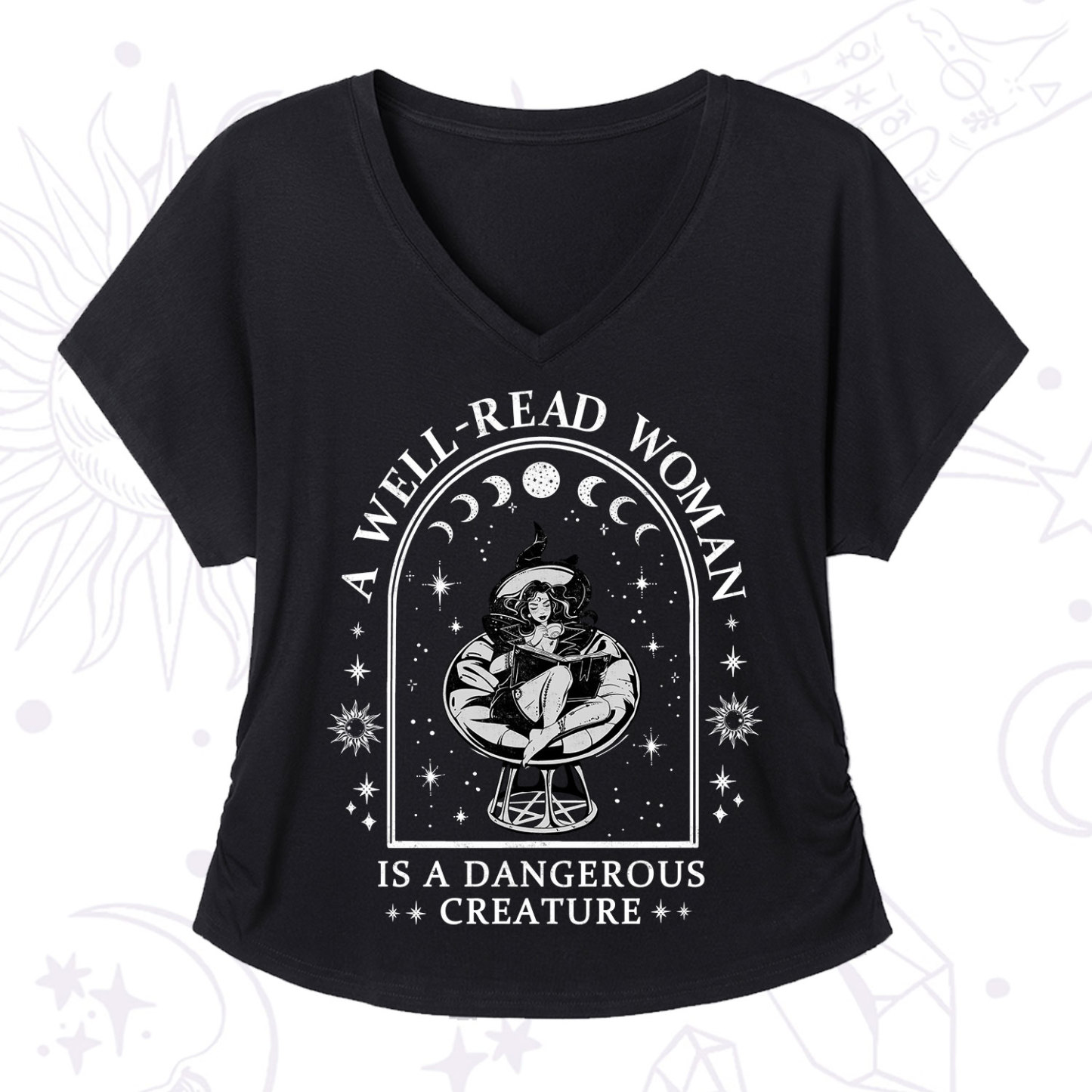 Purplehecate A Well Read Woman Bookish V-Neck T-Shirt