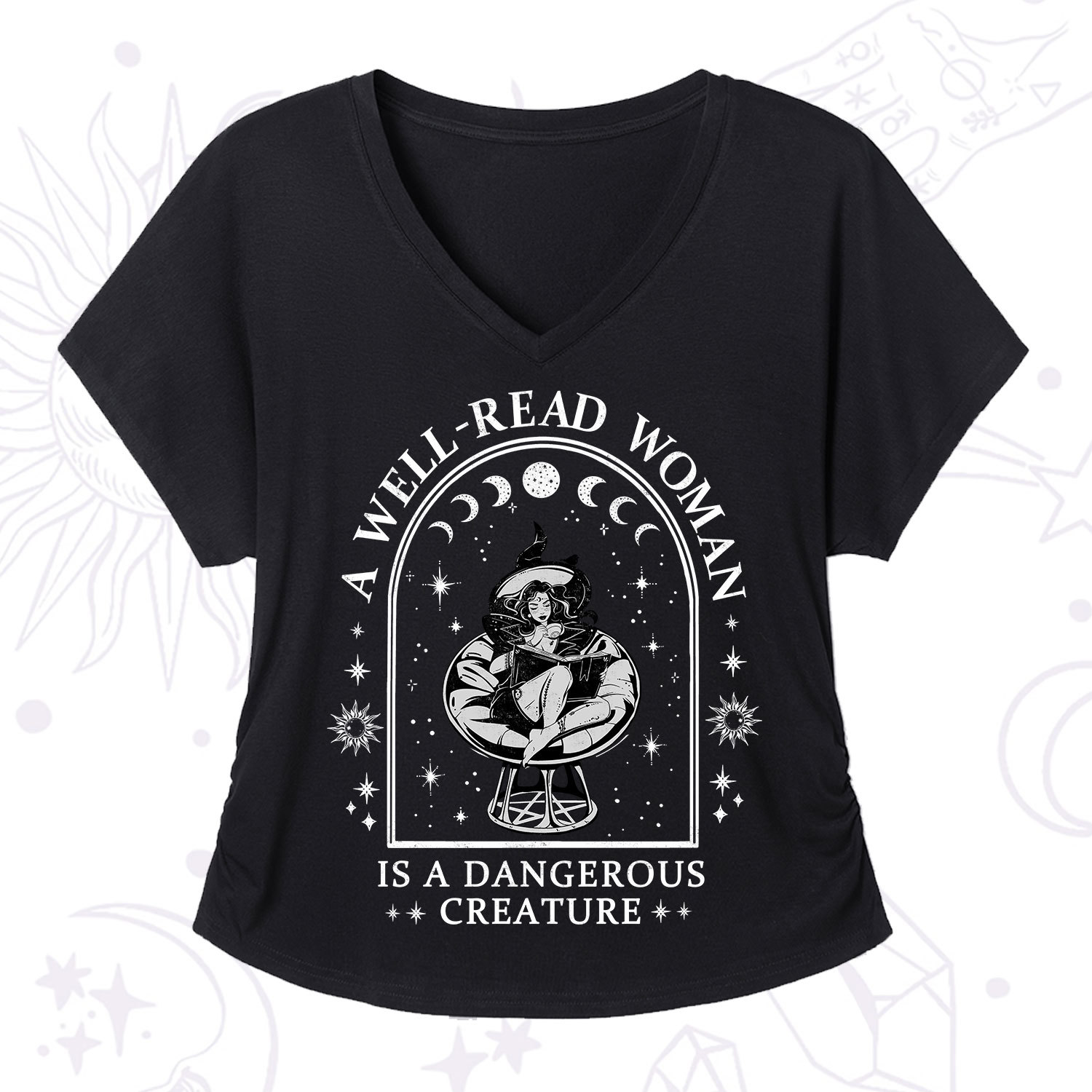 Purplehecate A Well Read Woman Bookish V-Neck T-Shirt