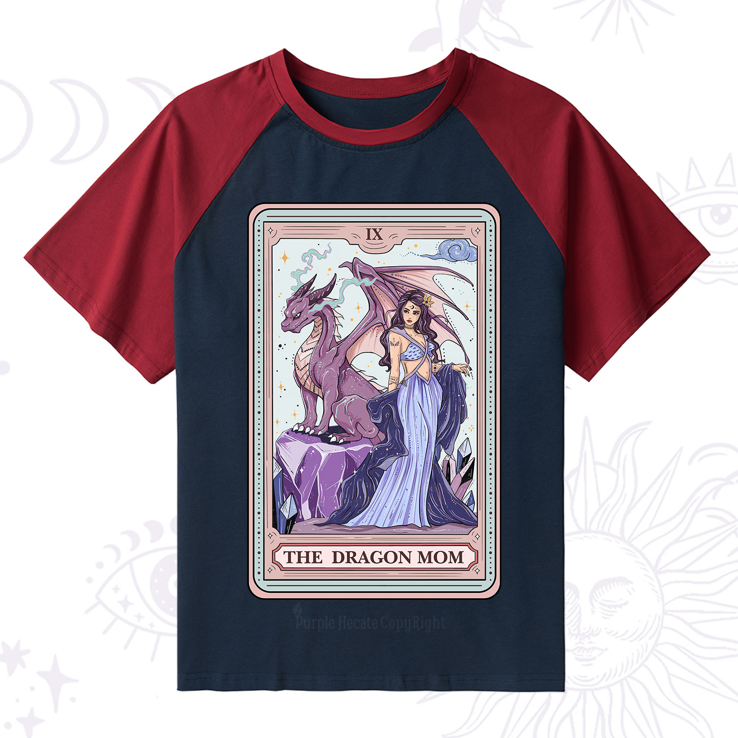 Purplehecate The Dragon Tarot Raglan Short Sleeve T‑Shirt