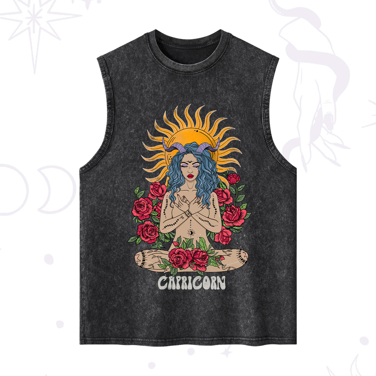 Purplehecate Sun Guardian Of Capricorn Zodiac Washed Tank