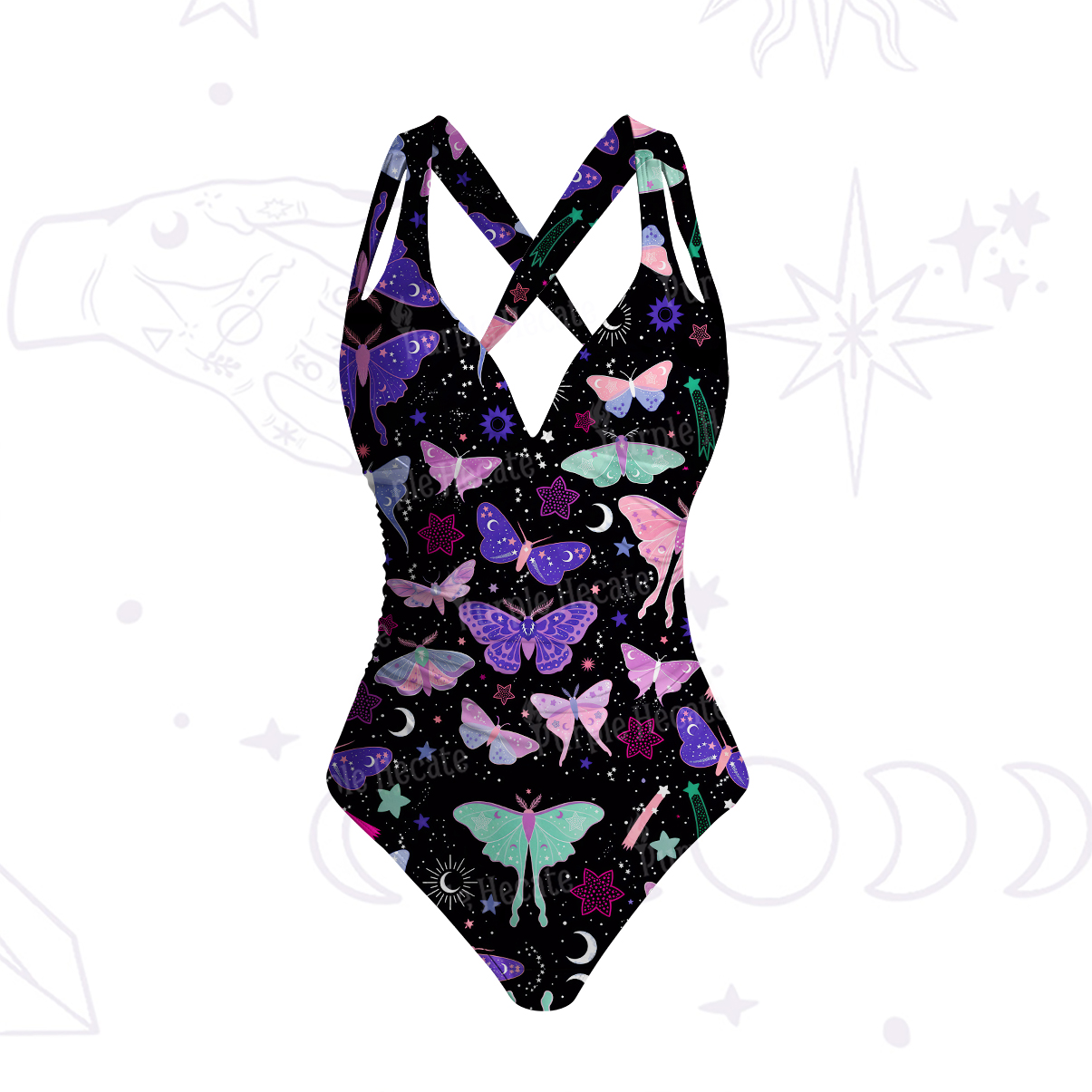 Purplehecate Midnight  Moth One-Piece Swimsuit