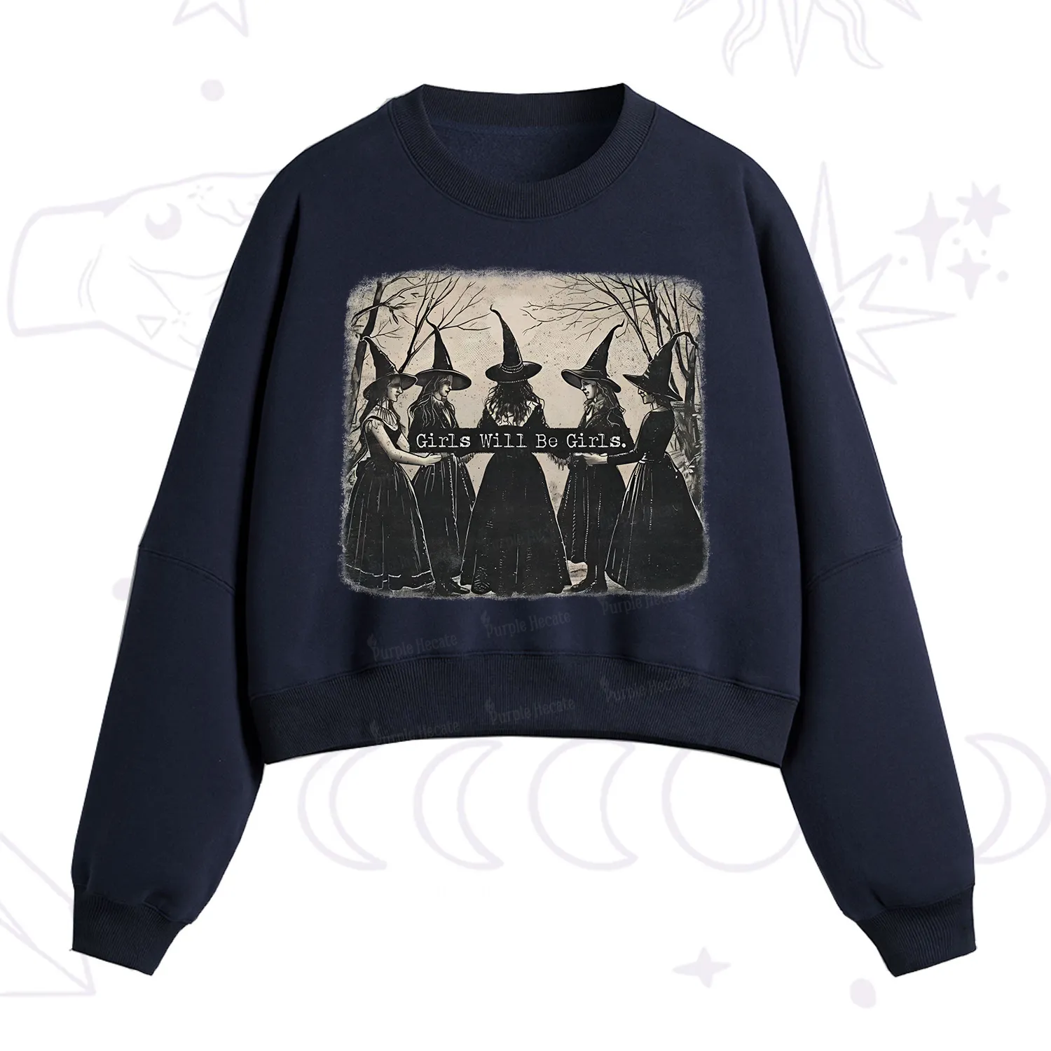 Purplehecate Girls Will Be Girls Witch Fleece Cropped Sweatshirt