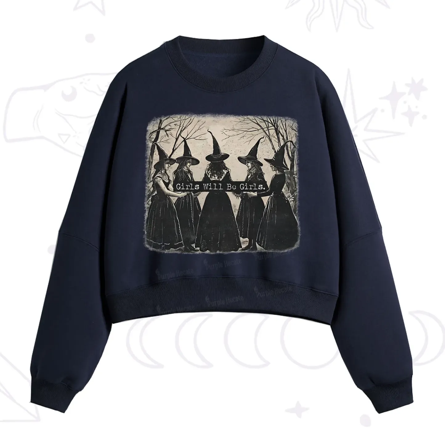Purplehecate Girls Will Be Girls Witch Fleece Cropped Sweatshirt