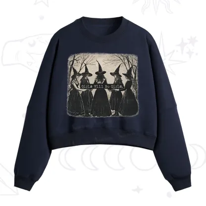 Purplehecate Girls Will Be Girls Witch Fleece Cropped Sweatshirt