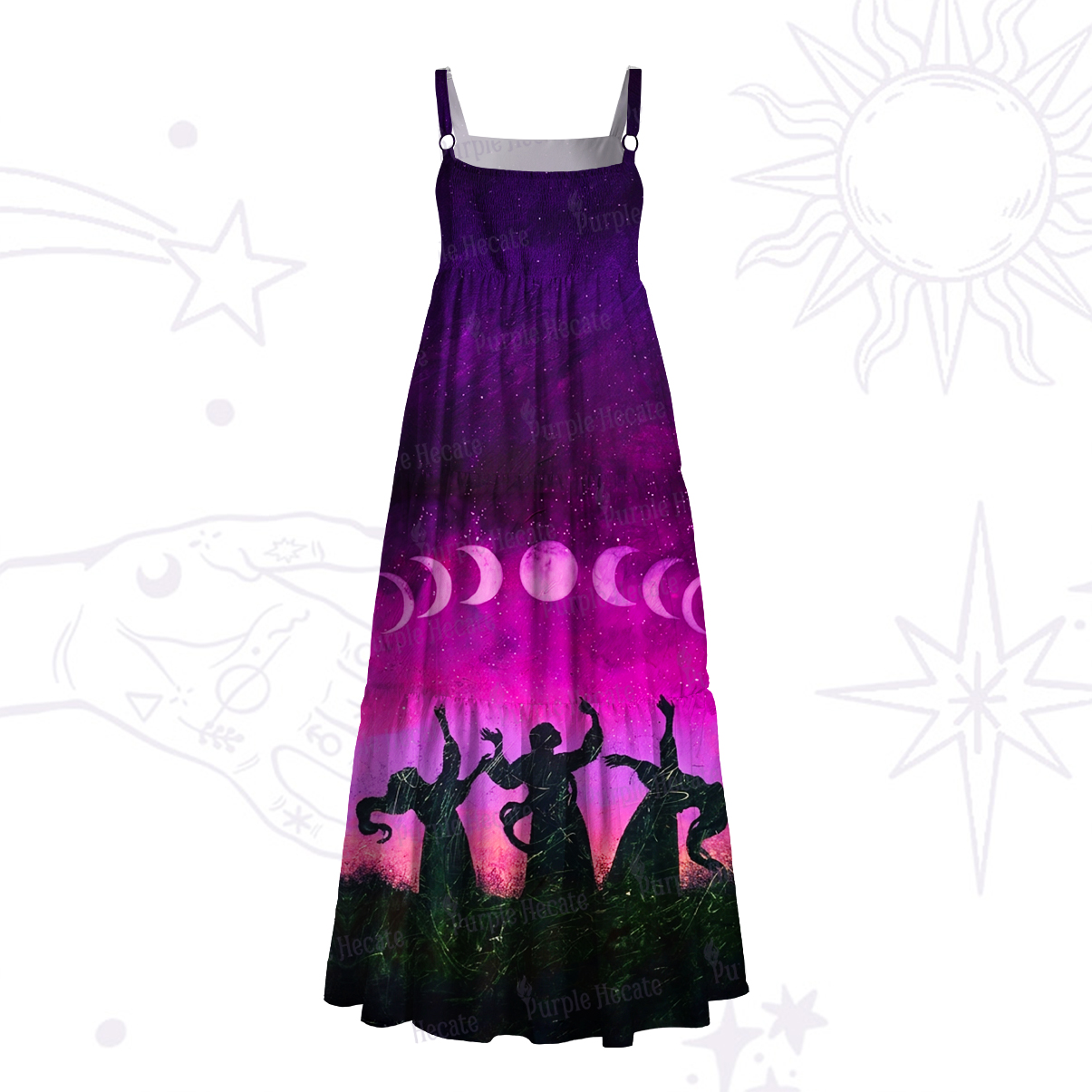 Purplehecate Moonrise Witch Gathering Wide Straps Maxi Dress