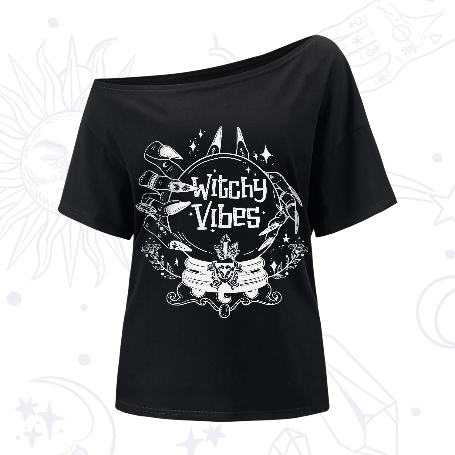 Purplehecate Witchy Vibes One-Shoulder T-Shirt