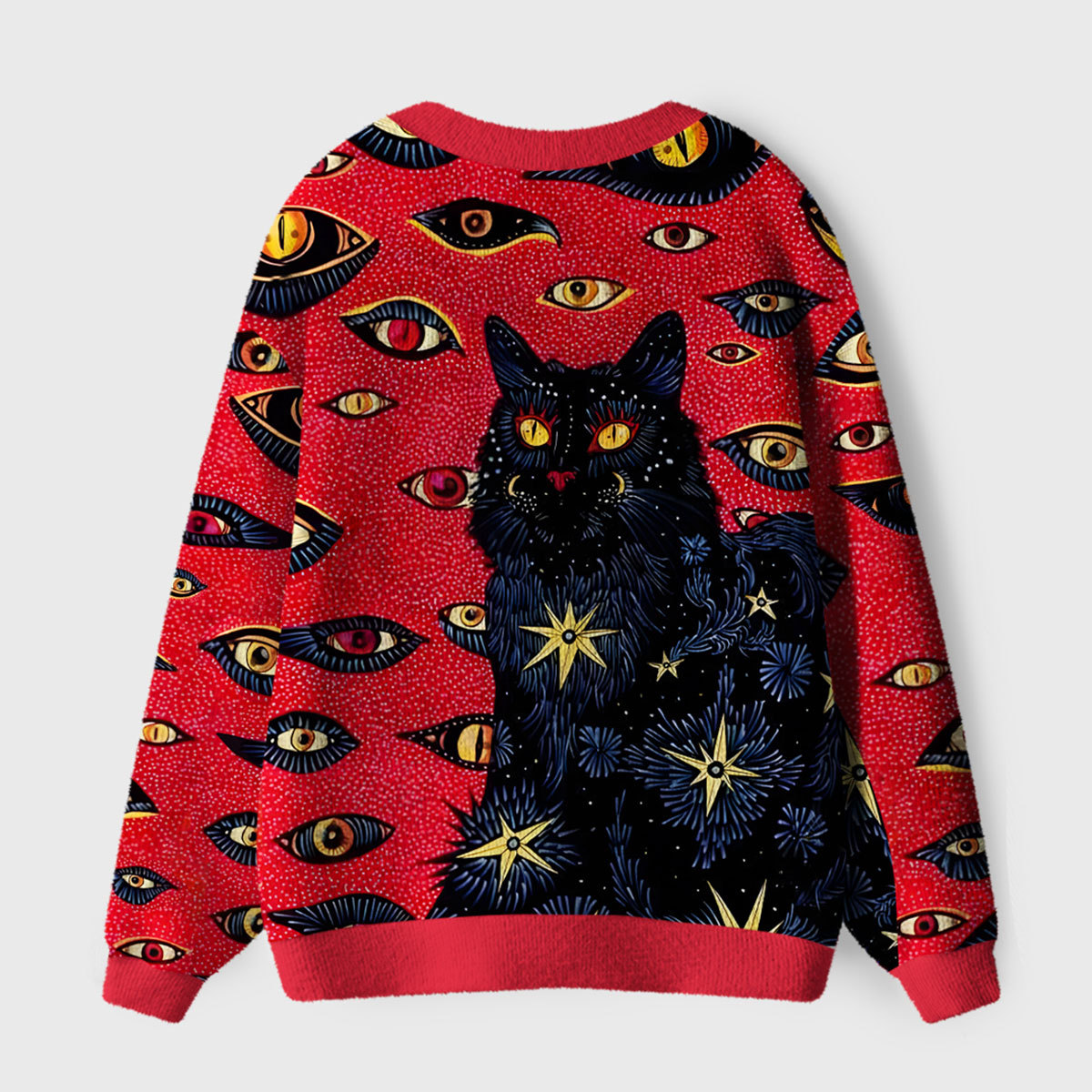 Purplehecate Cosmic Watcher Cat Ugly Cardigan Sweaters