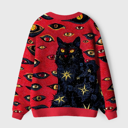 Purplehecate Cosmic Watcher Cat Ugly Cardigan Sweaters