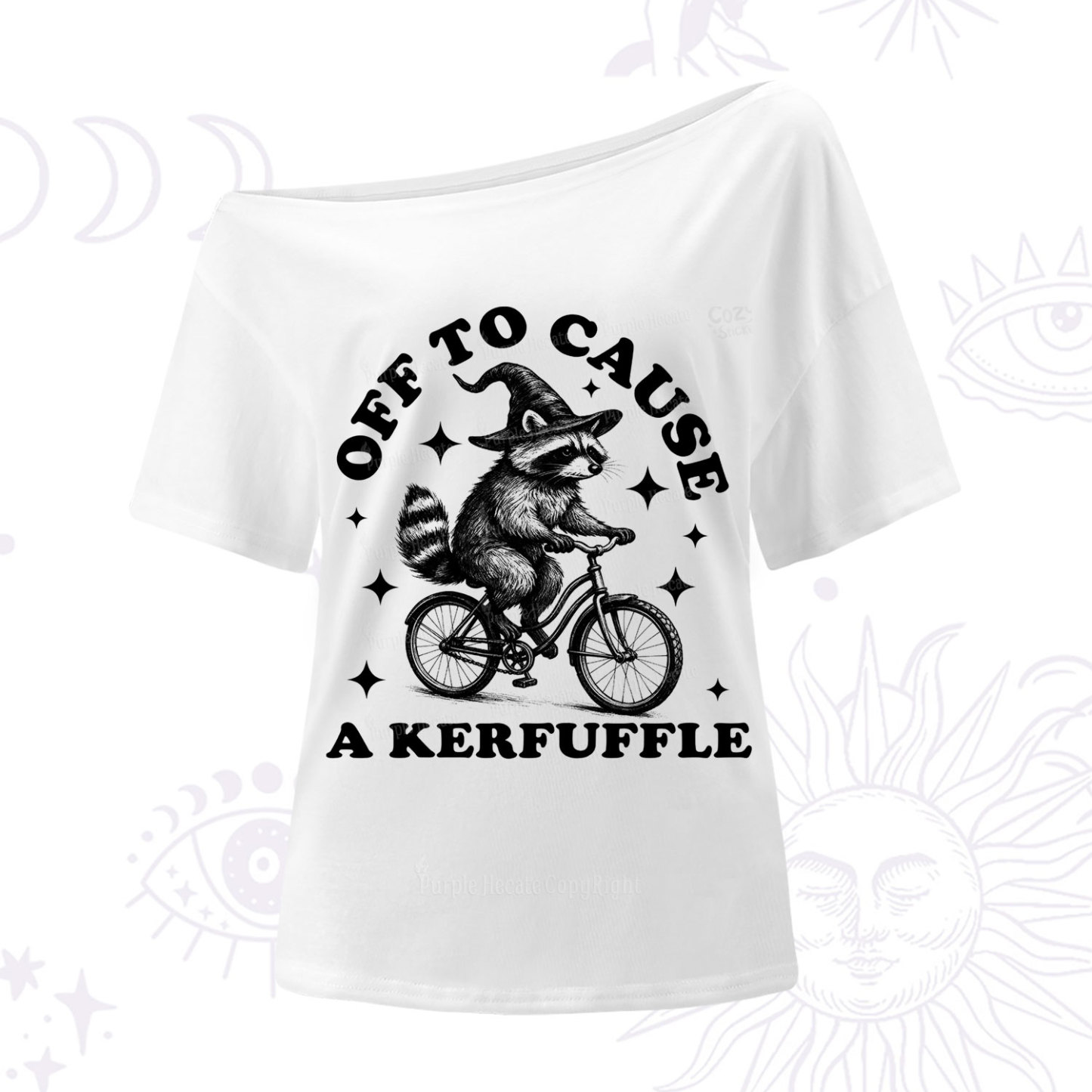 Purplehecate Off to Cause a Kerfuffle Raccoon One Shoulder T-Shirt