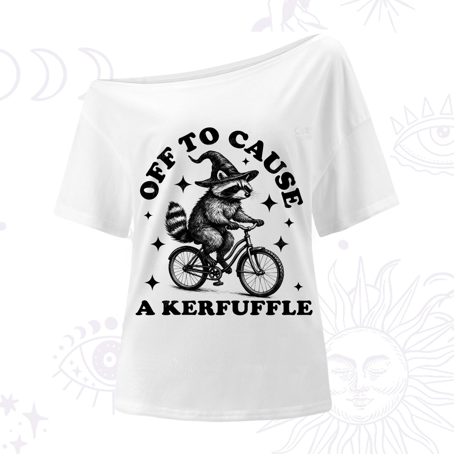 Purplehecate Off to Cause a Kerfuffle Raccoon One Shoulder T-Shirt