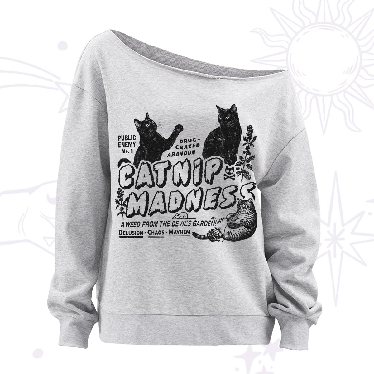 Purplehecate Catnip?Madness Cute?Cat Off The Shoulder Sweatshirt