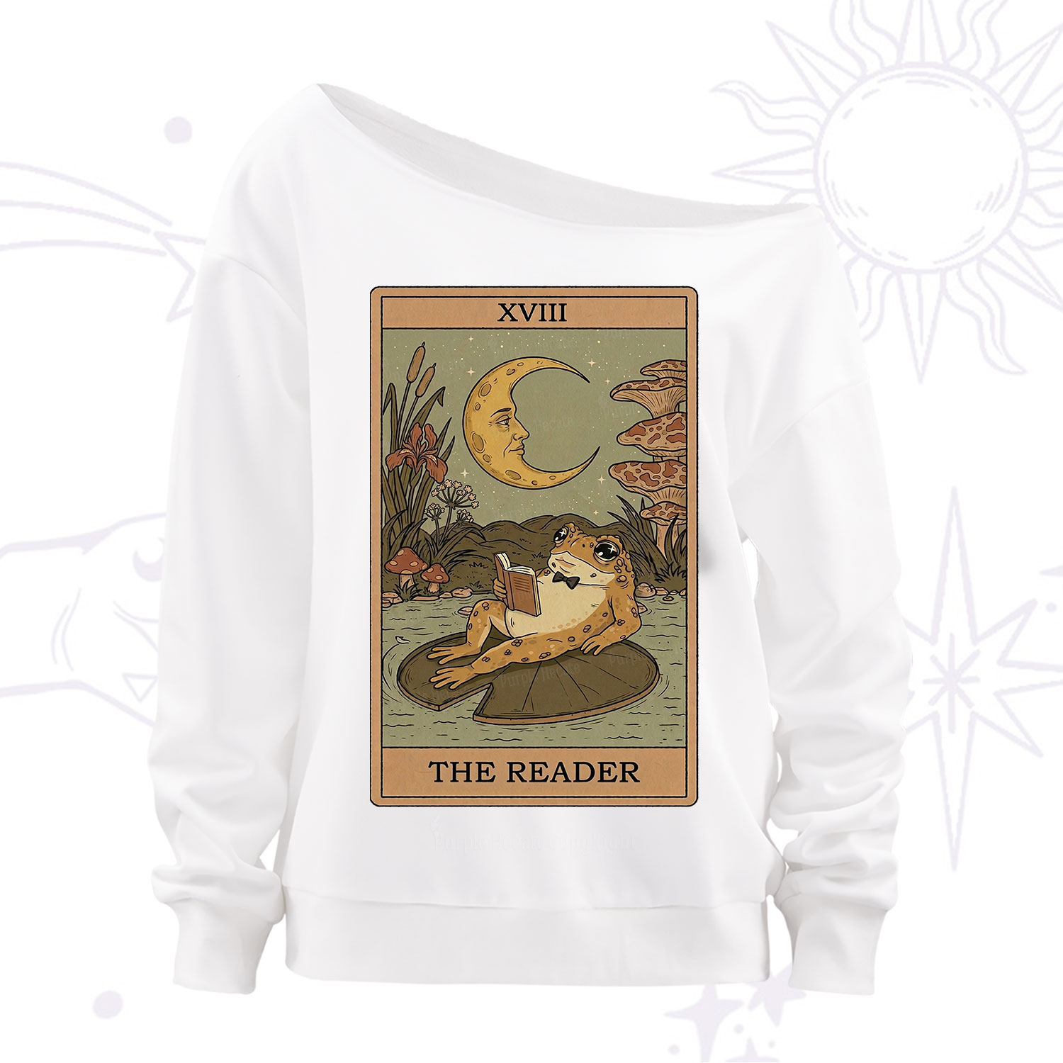 Purplehecate The Reader Frog Tarot Off The Shoulder Sweatshirt