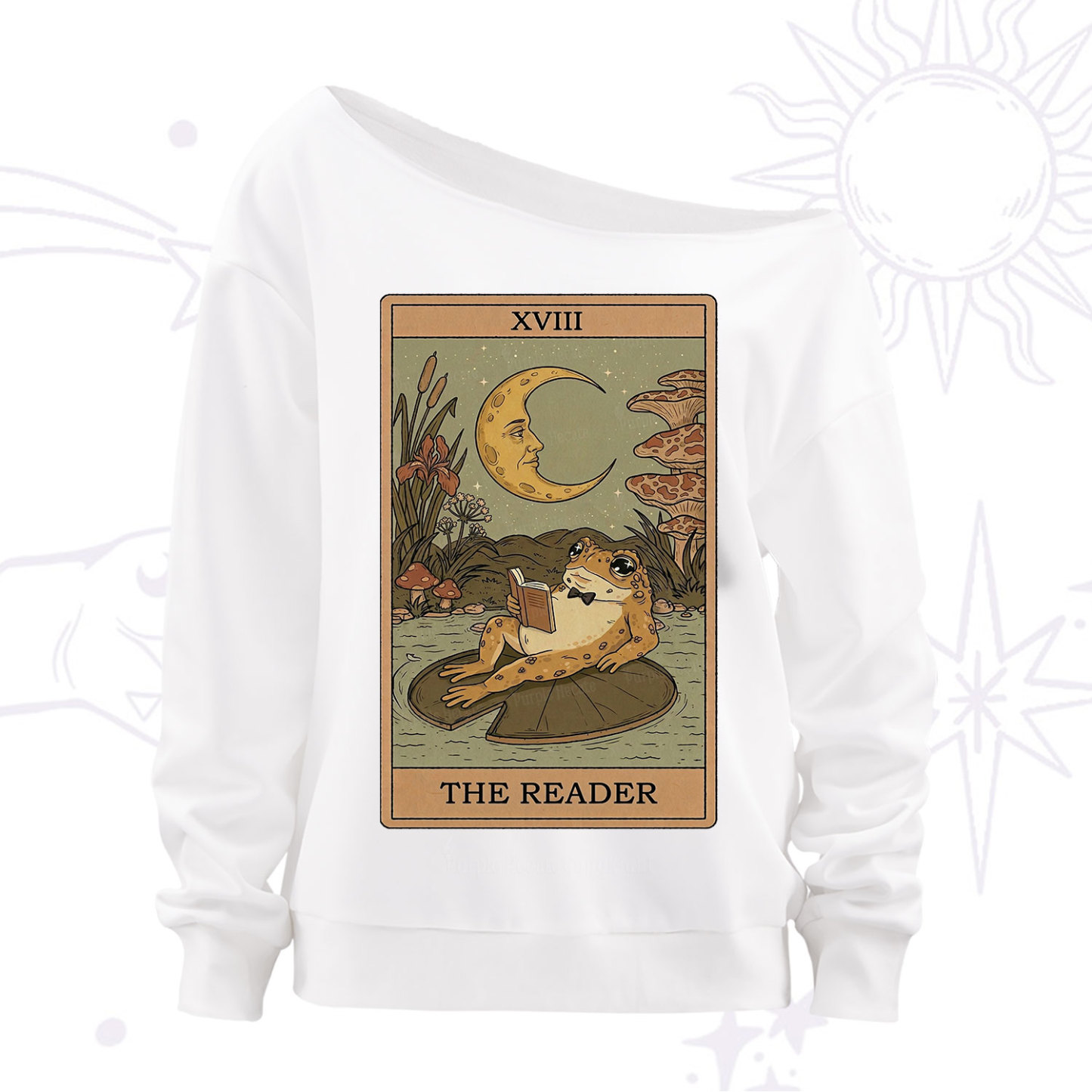 Purplehecate The Reader Frog Tarot Off The Shoulder Sweatshirt