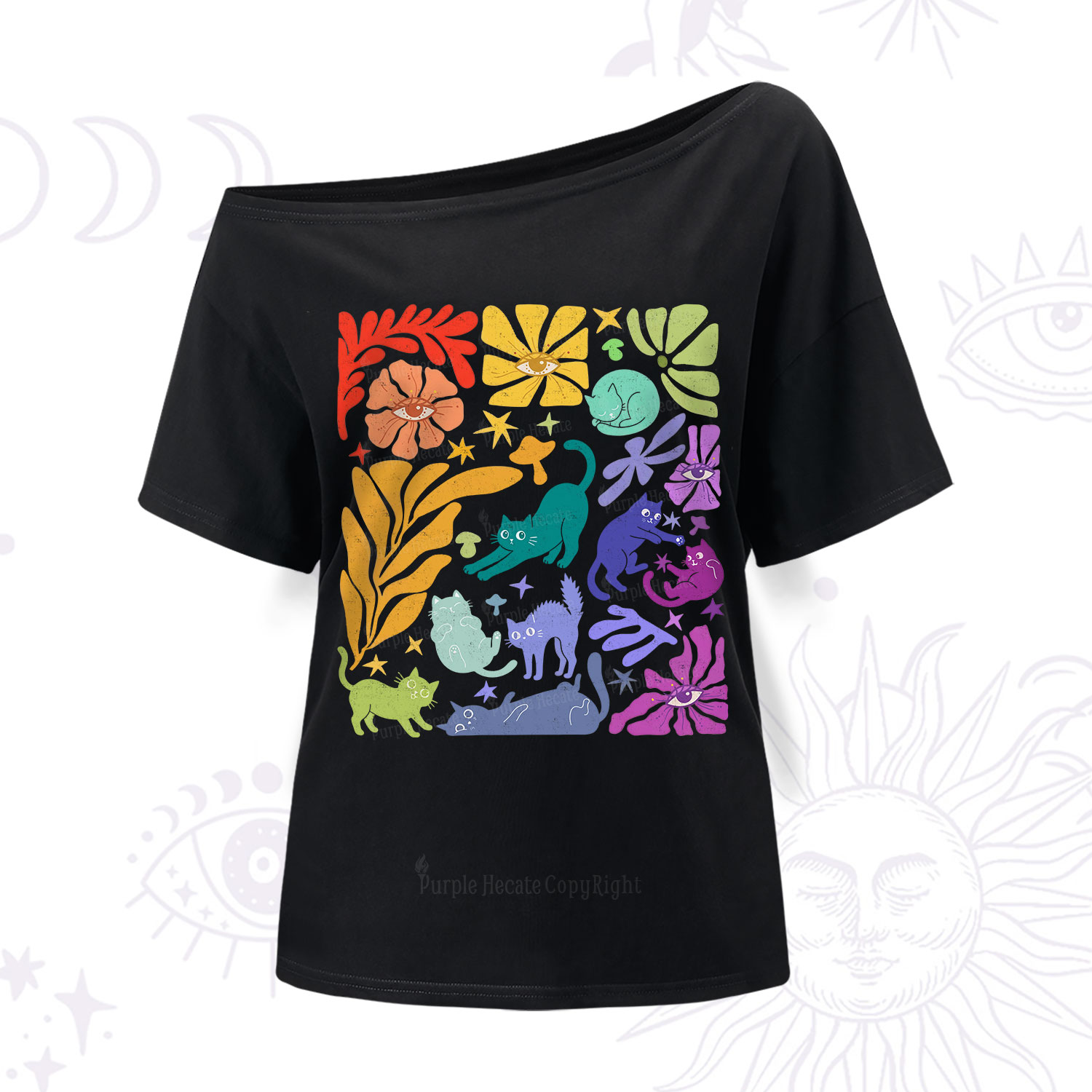 Purplehecate Rainbow Pride Cats One Shoulder T-Shirt