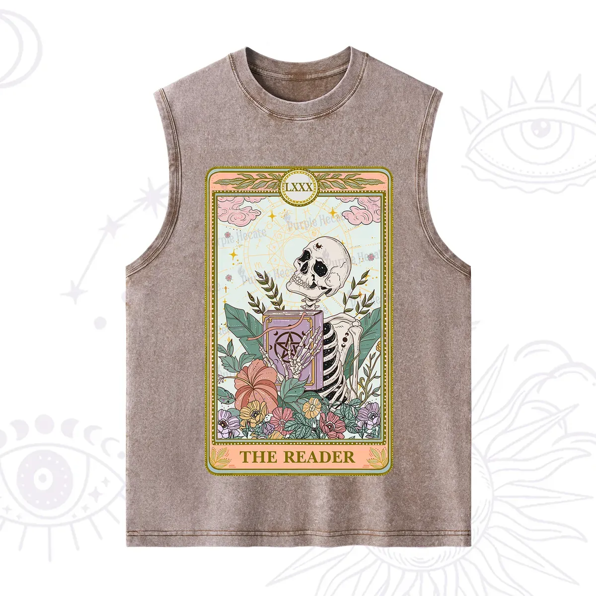 Purplehecate The Reader Occult Tarot Skeleton Washed Tank