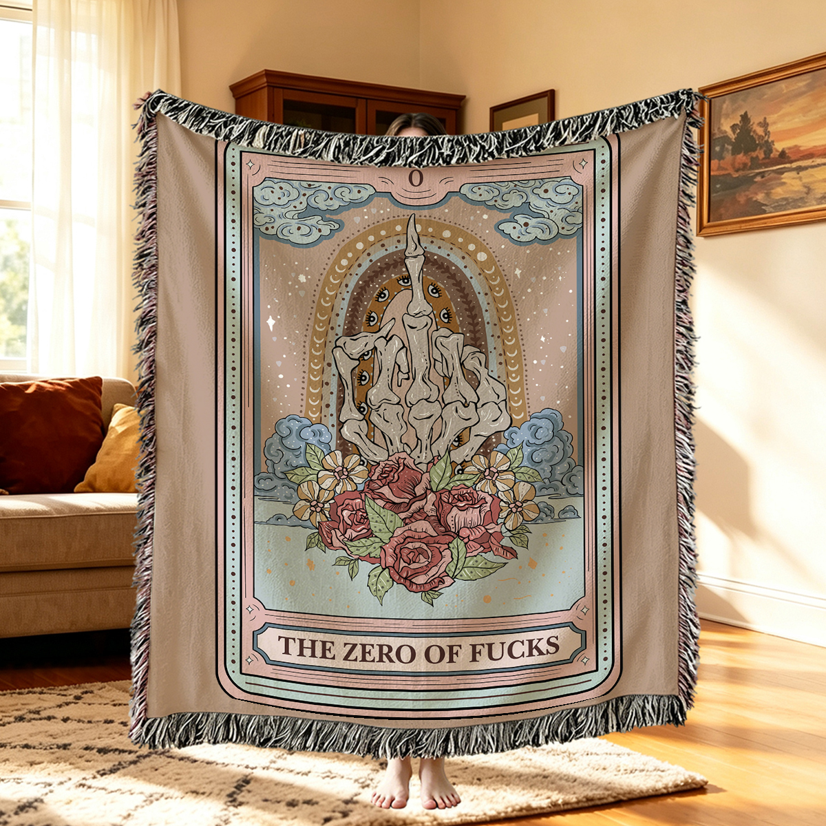 Purplehecate The Zero Of Fucks Tarot Woven Tapestry Blanket