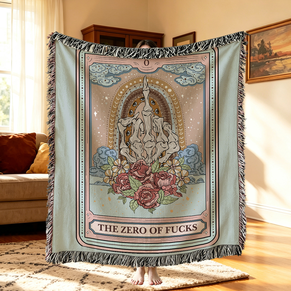 Purplehecate The Zero Of Fucks Tarot Woven Tapestry Blanket