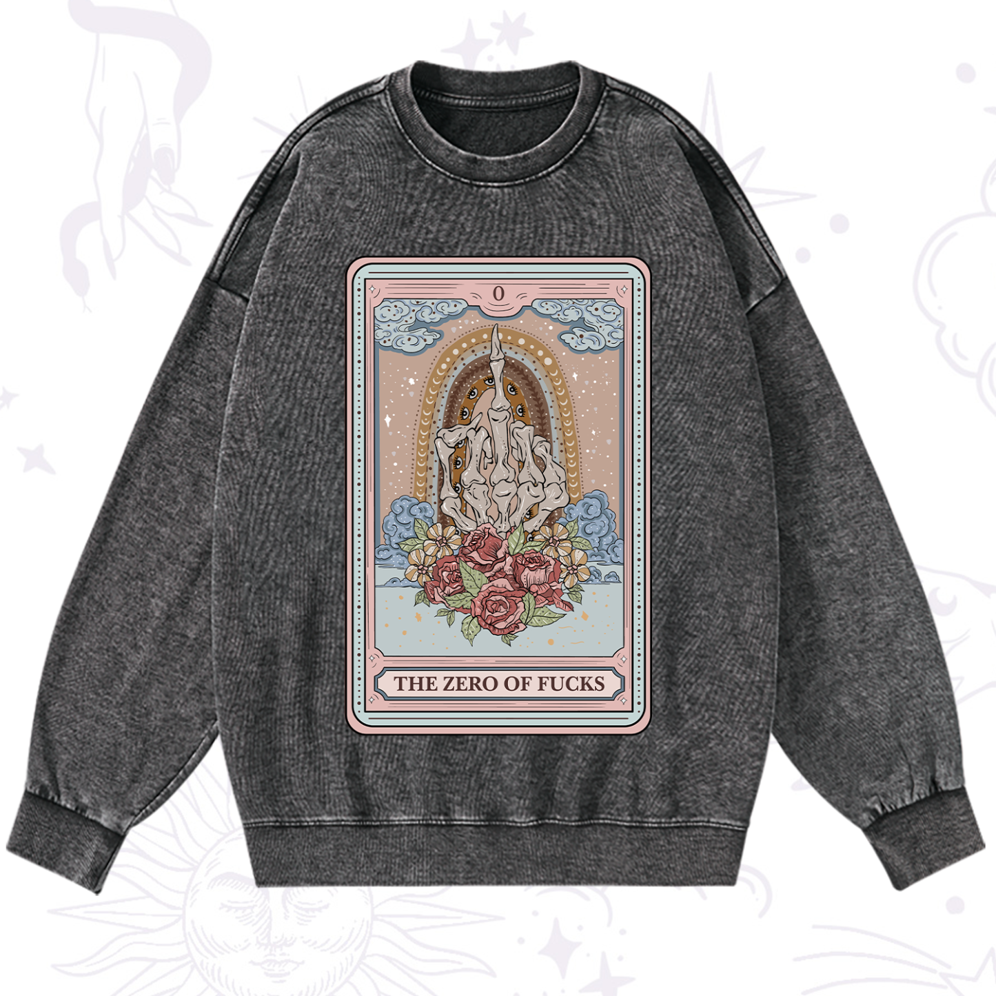 Magic Purplehecate The Zero Of Fucks Tarot Washed Sweatshirt